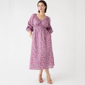 J.Crew V Neck Midi Dress Berry Floral NWT NEW Large